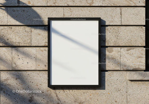 Blank black frame on textured concrete wall outdoors JPG Mockup Image