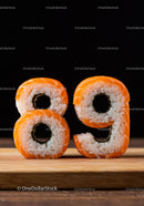 Creative sushi rolls shaped as numbers eighty nine
