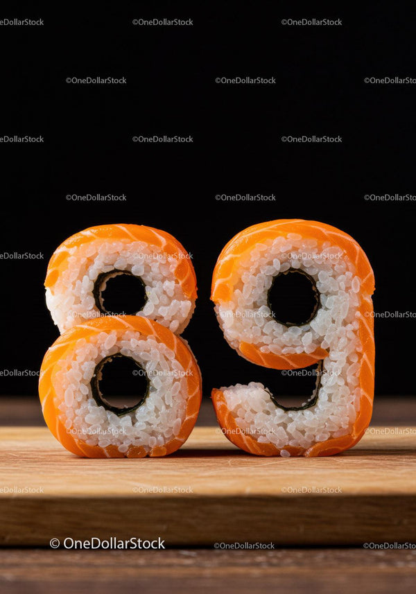 Creative sushi rolls shaped as numbers eighty nine