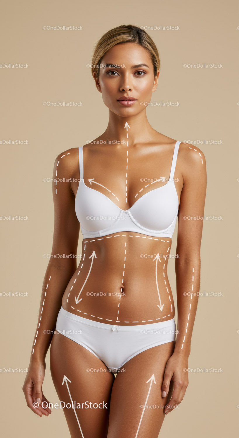 Perfect Body Contours of Woman in White Lingerie for Fitness and Beauty
