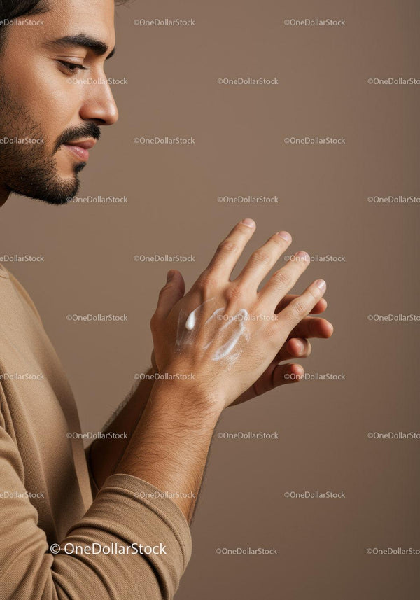 Close-up of Man Applying Hand Lotion for Skin Care