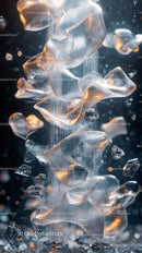 Frozen Ice Cubes Falling Splash for Refreshing Beverage Concept