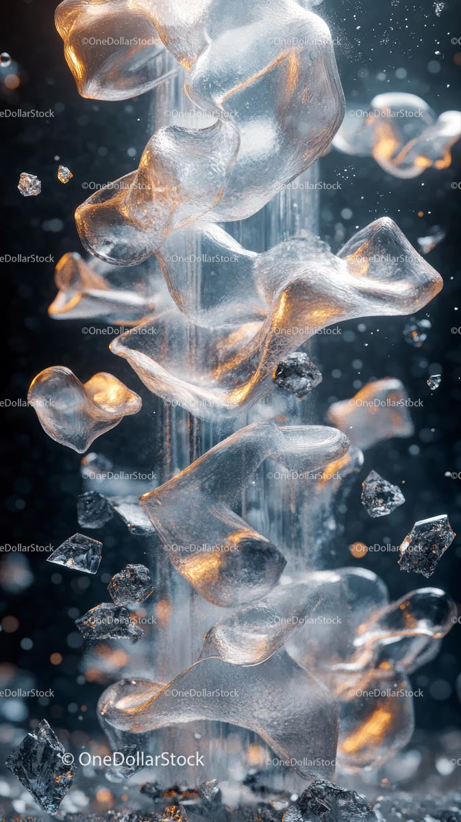 Frozen Ice Cubes Falling Splash for Refreshing Beverage Concept