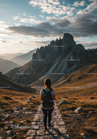 Scenic Mountain Hike Through Rocky Peaks with Woman Backpacker