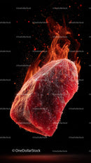 Fiery Raw Steak with Flames and Sizzling Effect