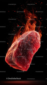 Fiery Raw Steak with Flames and Sizzling Effect