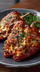 Cheesy Baked Stuffed Red Bell Peppers with Herbs