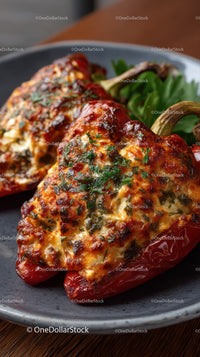 Cheesy Baked Stuffed Red Bell Peppers with Herbs