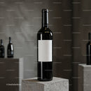 Elegant wine bottle with blank label on stone pedestal