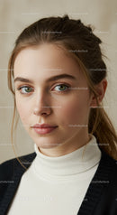 Portrait of a Stylish Young Woman with Green Eyes and Natural Makeup