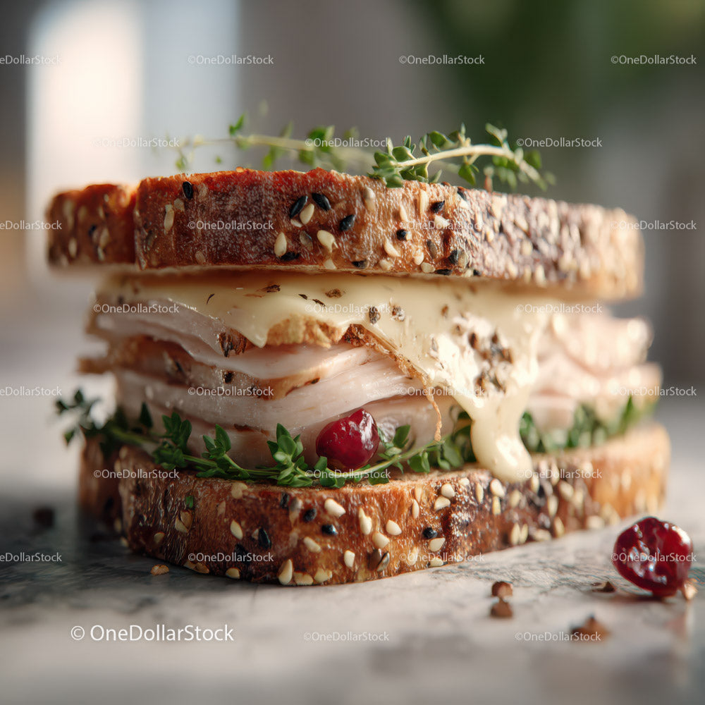 Fresh Turkey and Cheese Sandwich with Seeds and Herbs