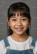 Close-up of a Smiling Girl with Braces and Bright Eyes