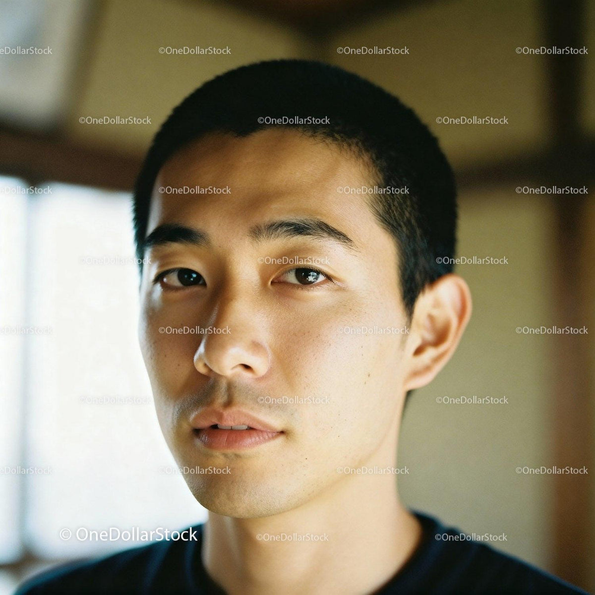Calm young man with natural expression indoors