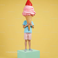 Child Holding Giant Strawberry Ice Cream Cone