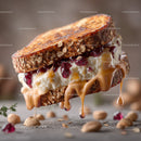 Layered Oats Cookie Dessert with Caramel and Pomegranate Topping