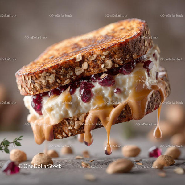 Layered Oats Cookie Dessert with Caramel and Pomegranate Topping