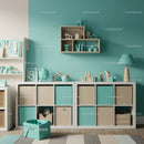 Children's Toy Storage with Cubes and Wall Shelves in Nursery