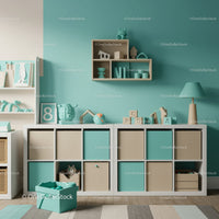 Children's Toy Storage with Cubes and Wall Shelves in Nursery