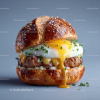 Delicious Double Cheeseburger with Bacon and Fresh Vegetables