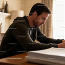 Focused man working at home office desk
