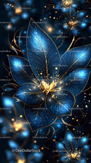 Elegant Blue Flower with Gold Accents and Sparkling Details