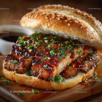 Barbecue Pork Ribs in Sesame Seed Bun with Fresh Parsley