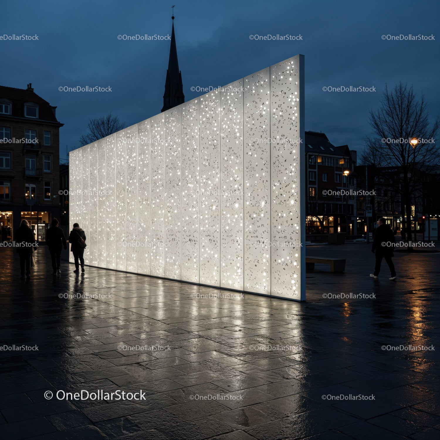 Modern Light Art Installation in Urban Cityscape at Night