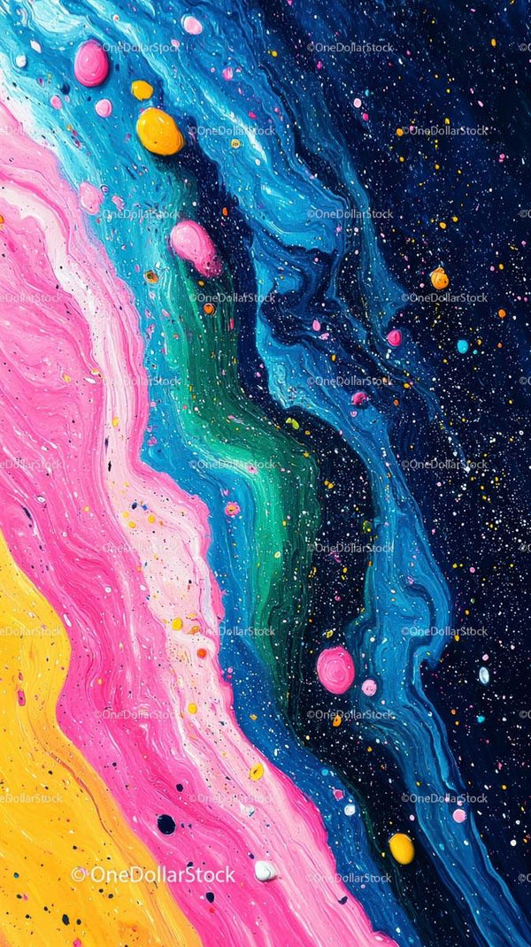 Vibrant Abstract Fluid Art with Colorful Cosmic Swirls
