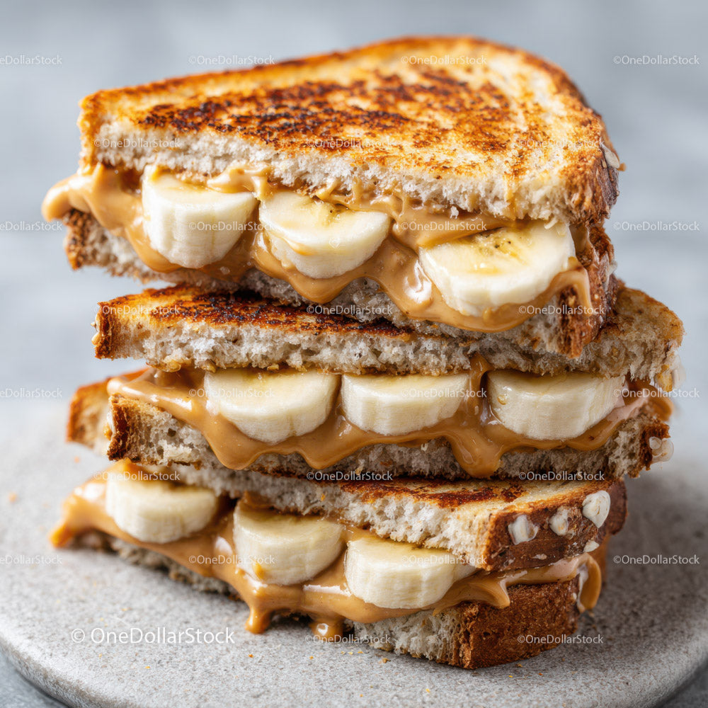 Banana and Peanut Butter Sandwich on Toasted Bread