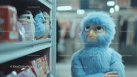 Blue Fluffy Bird Plush Toy on Retail Store Shelf for Collectors