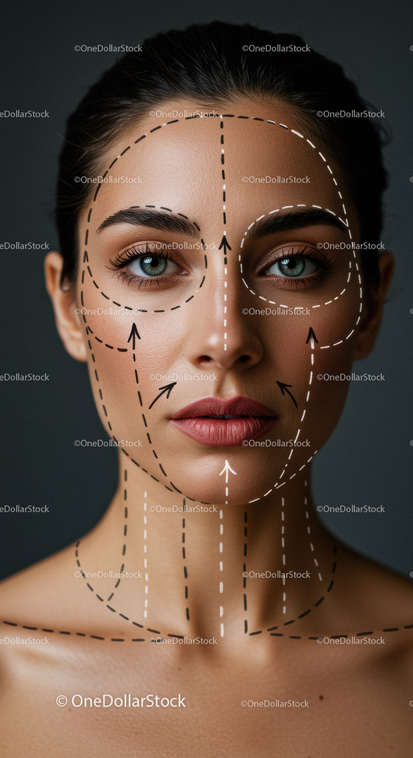 Women Face Marked for Beauty Surgery or Skincare Treatment