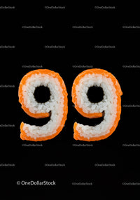 Number 99 Made from Sushi Rolls on Black Background
