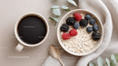 Healthy Breakfast with Oats and Fresh Berries with Coffee