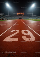 Empty nighttime stadium track with lane 29 marking