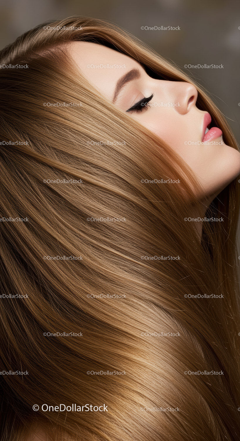 Closeup of woman with smooth golden blonde hair