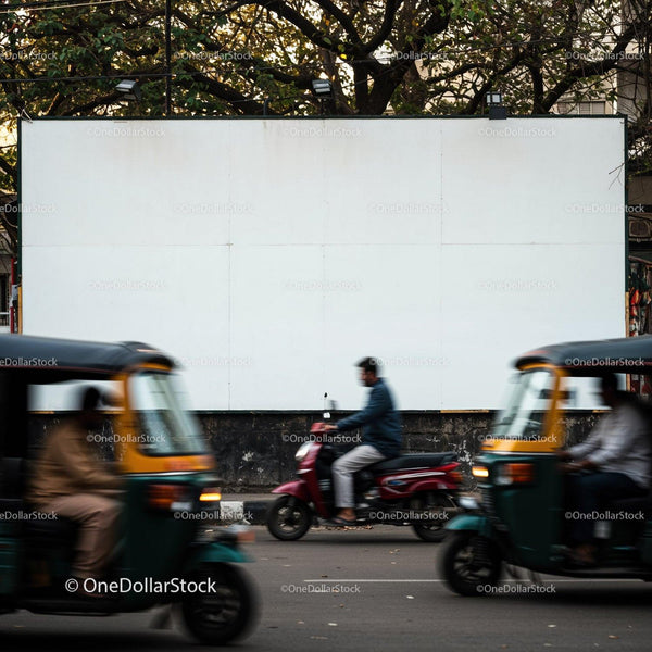 Blurred Motion of Scooters and Rickshaws on Urban Street JPG Mockup Image