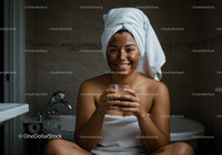 Smiling Woman with Towel on Head Enjoying Spa Routine
