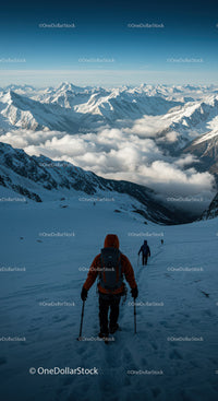 Snowy Mountain Adventure with Hikers Exploring High Altitude Trails