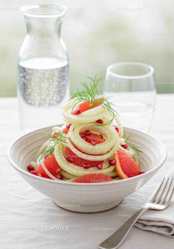 Fresh fennel salad with grapefruit and pomegranate seeds