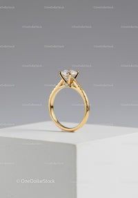 Elegant Gold Ring with Solitaire Diamond on Neutral Background