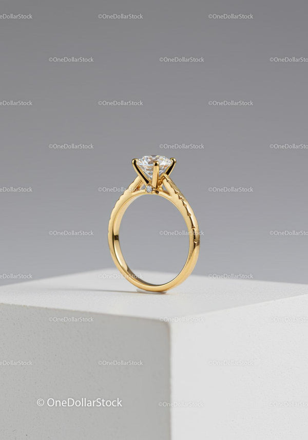 Elegant Gold Ring with Solitaire Diamond on Neutral Background