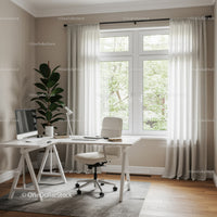 Bright Home Office with Large Window and Indoor Plant