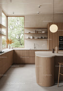 Bright Modern Kitchen with Wooden Cabinets and Large Window