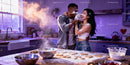 Couple Sharing Flour Fun While Baking Heart Cookies