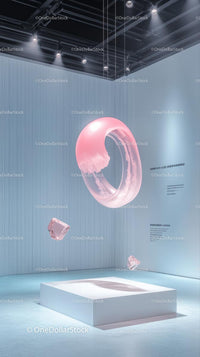 Futuristic Pink Ring Suspended in Minimalist Art Gallery