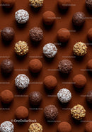 Assortment of gourmet chocolate truffles on cocoa powder