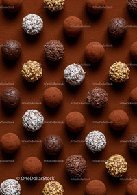 Assortment of gourmet chocolate truffles on cocoa powder