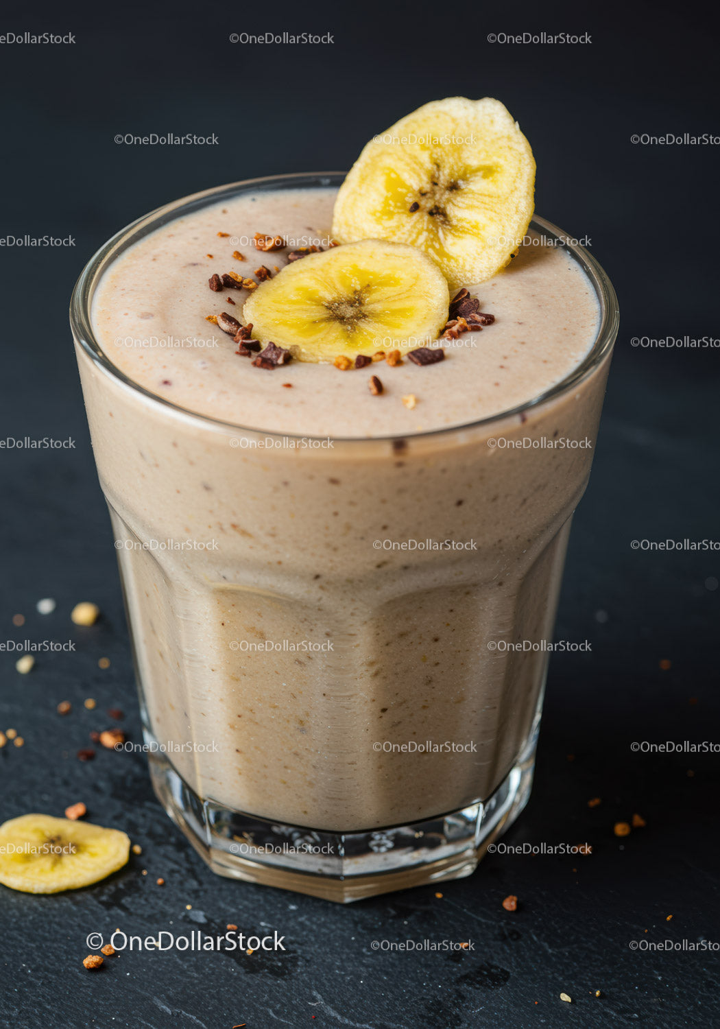 Creamy banana smoothie with chocolate and banana chips