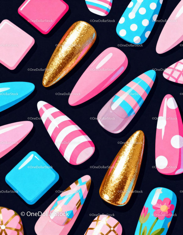Colorful Creative False Nail Tips with Various Patterns