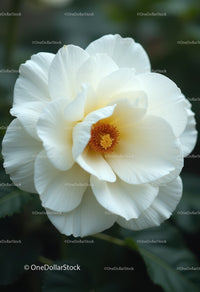 Elegant White Peony Bloom with Vibrant Orange Stamens